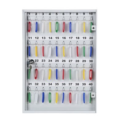 Ключница с прозрачной дверцей КЛС-40 (фото), внешние размеры: 500х355х40 мм., кол-во ключей: 40 шт., цвет: Светло-серый структурированный.