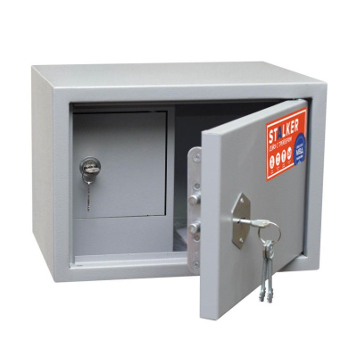 Сейф с трейзером Stalker ПШ-5 (светло-серый) (фото), внешние размеры: 245x350x250 мм., толщина двери: 1,5 мм., толщина корпуса: 1,5 мм.