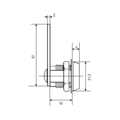 Замок почтовый мебельный, диаметр 16 мм., ригель с вырезом, 2 металлических ключа в комплекте фото | Размер: 47х18х25 мм. | Цвет: хром