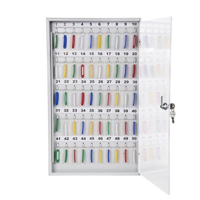 Ключница с прозрачной дверцей КЛС-50 (фото), внешние размеры: 600х355х40 мм., кол-во ключей: 50 шт., цвет: Светло-серый структурированный.