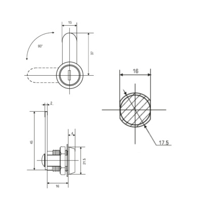 Замок почтовый мебельный, диаметр 16 мм., 2 металлических ключа в комплекте фото | Размер: 45х18х25 мм. | Цвет: хром