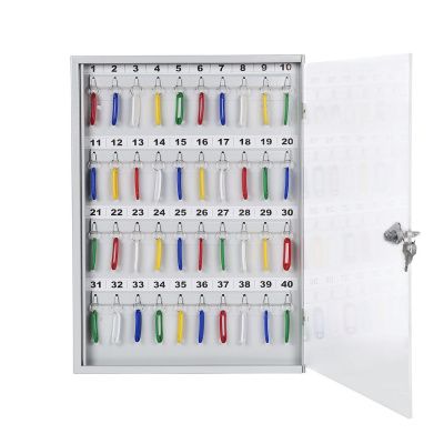 Ключница с прозрачной дверцей КЛС-40 (фото), внешние размеры: 500х355х40 мм., кол-во ключей: 40 шт., цвет: Светло-серый структурированный.