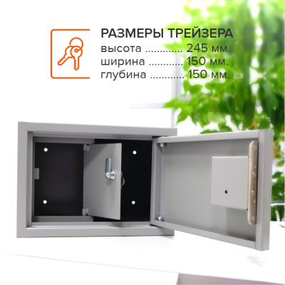 Сейф с трейзером Stalker ПШ-5 (светло-серый) (фото), внешние размеры: 245x350x250 мм., толщина двери: 1,5 мм., толщина корпуса: 1,5 мм.